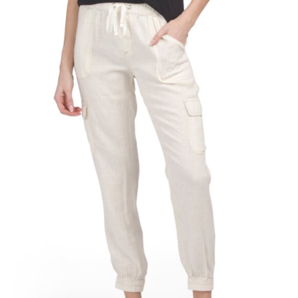 NEW Nicole Miller NY Cargo Pocket Joggers IN Cashmere BLUE 100% Linen  254 2S1 - Picture 2 of 5